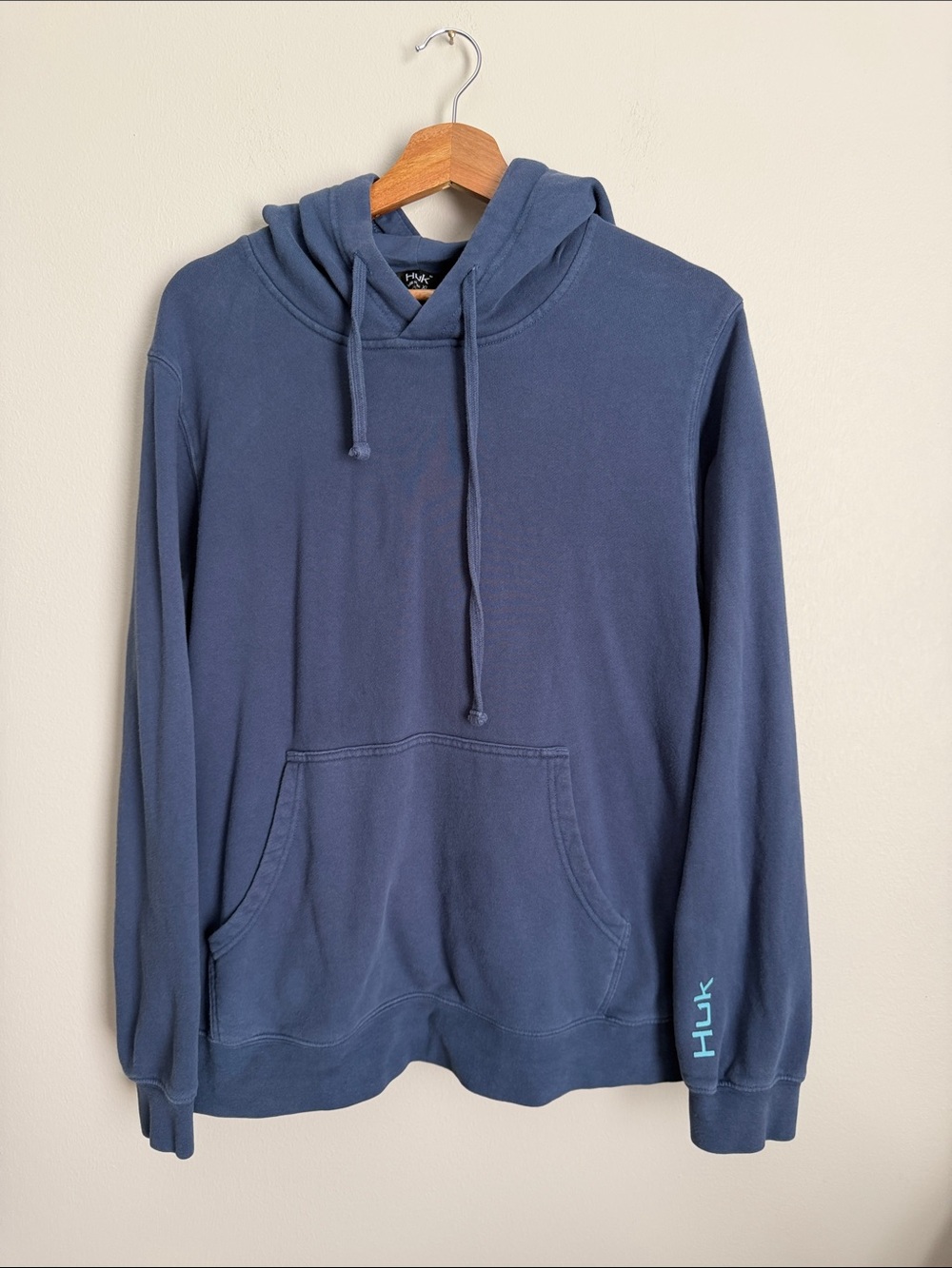 Huk Slate Blue Pullover Hoodie with Sleeve Logo